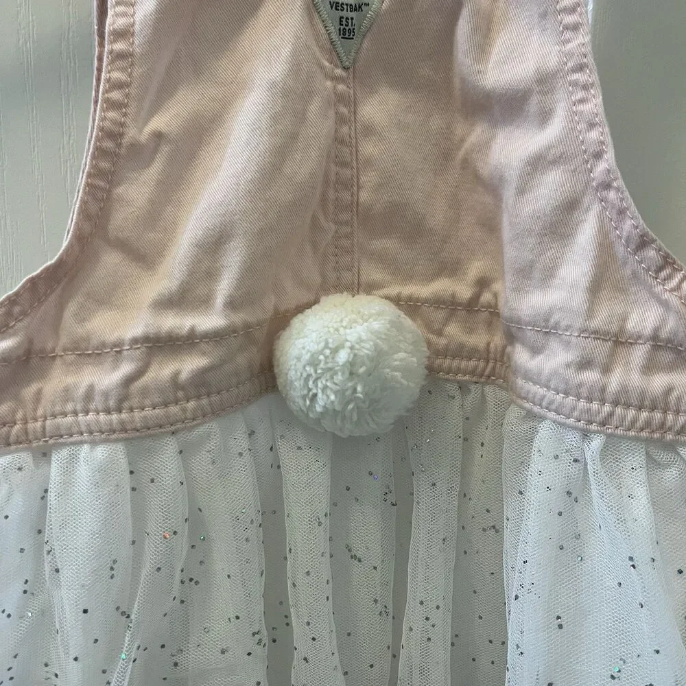 Oshkosh B'gosh Pink Overall Dress Bunny Rabbit White Tulle Girls Size 5T
